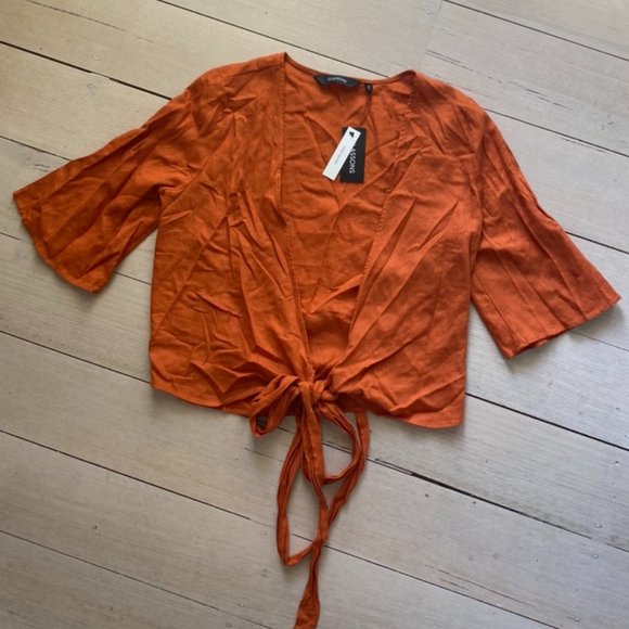 Glassons Tops - GLASSONS Rust Orange Linen Tie Wrap Crop Top NWT